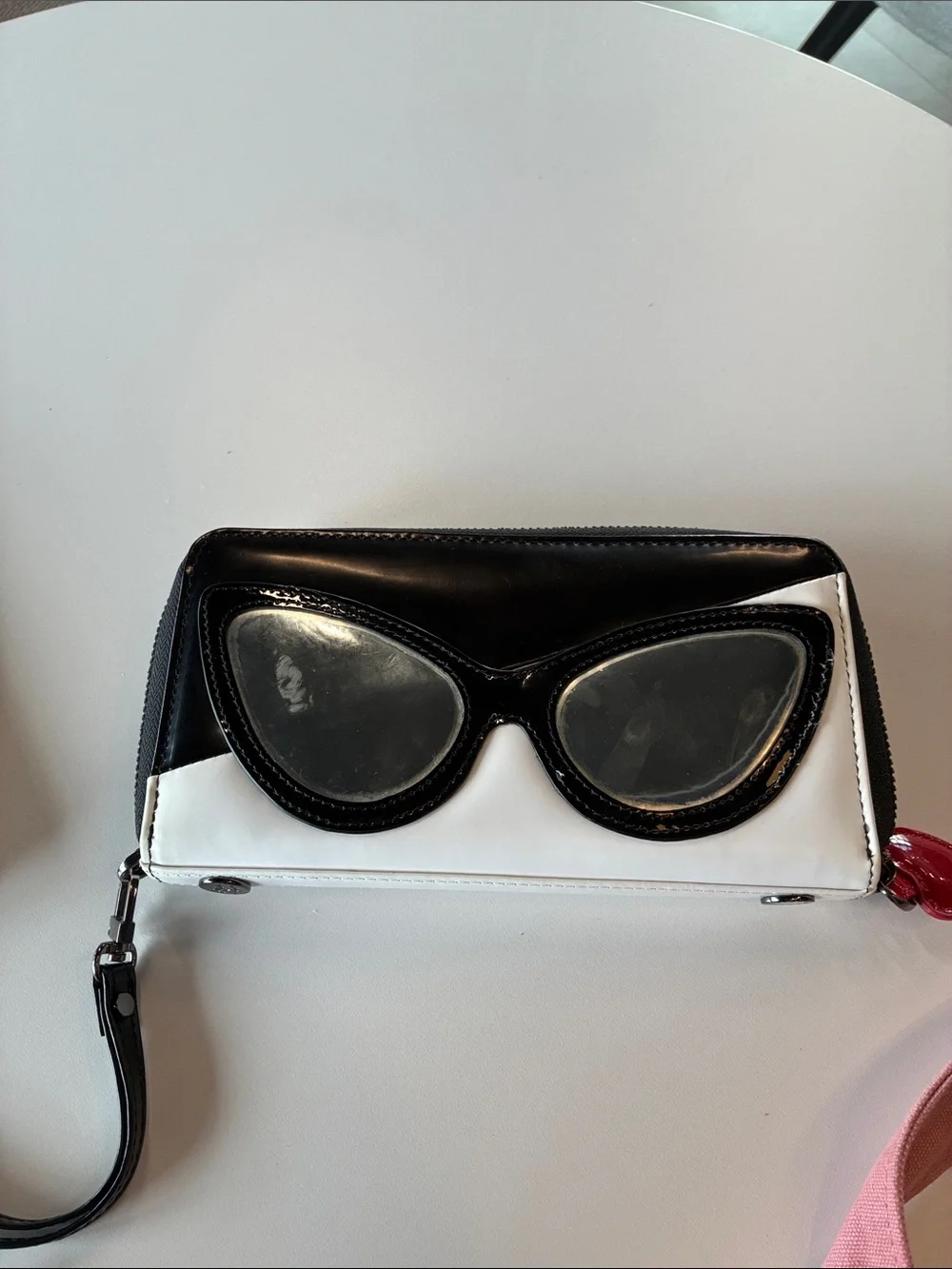 Alice + Olivia Black and White Sunglasses Applique Zip Wallet
